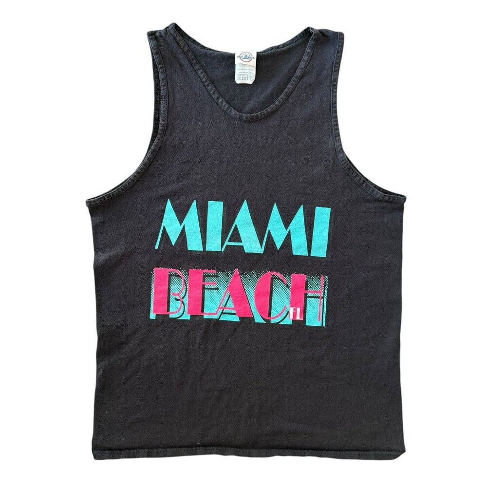 Vtg Miami Beach Tank Top Muscle Shirt Size Medium 80s 90s Graphic